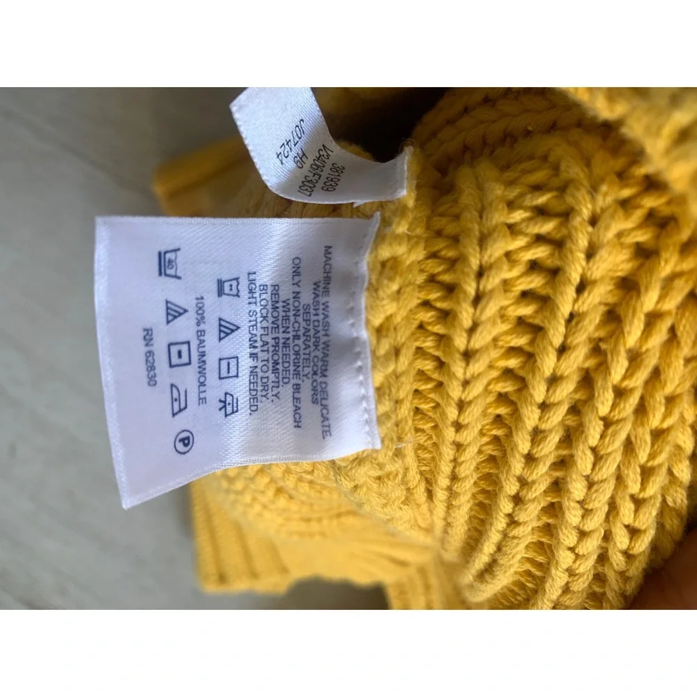 Lands' End Mustard Yellow Cable Knit‎ Turtleneck Sweater Womens XL 100% Cotton